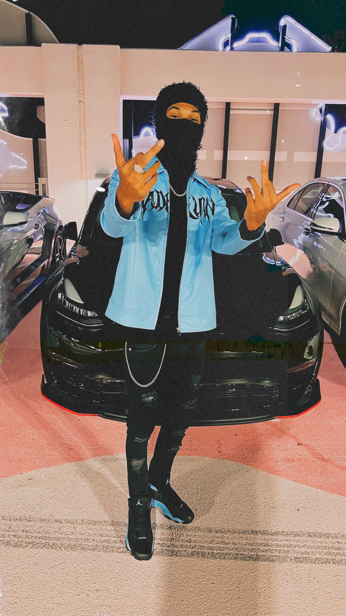 Blue/Black Leather Jacket - ShopRoadRunna