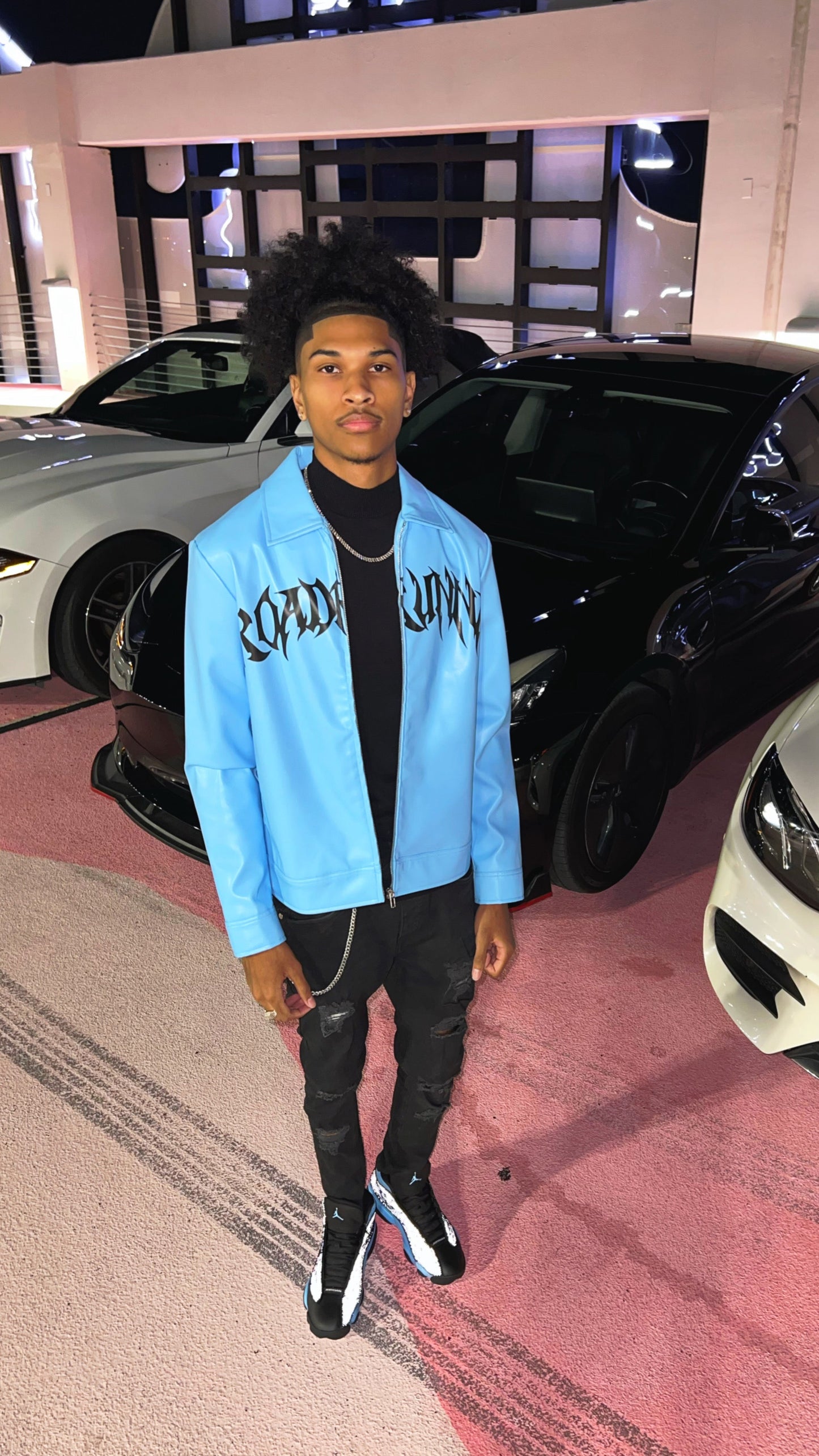 Blue/Black Leather Jacket - ShopRoadRunna